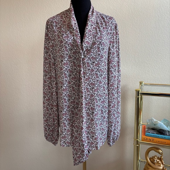 Max Studio Mauve Floral Blouse XL Long Sleeve Work Top Office Casual - Picture 1 of 14